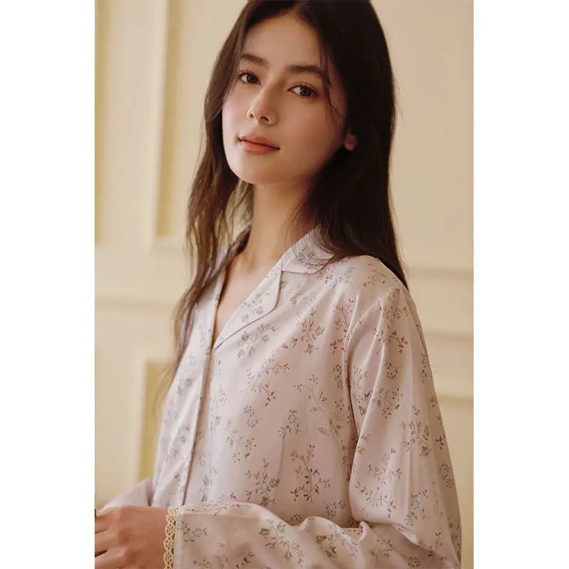 Floral Grace – Tencel Cotton Long Sleeve Pajama Set for Women