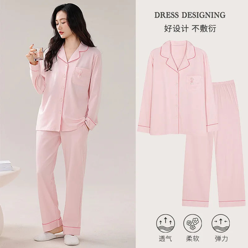Women’s Pure Cotton Pajama Set – Solid Color with Mandarin Collar