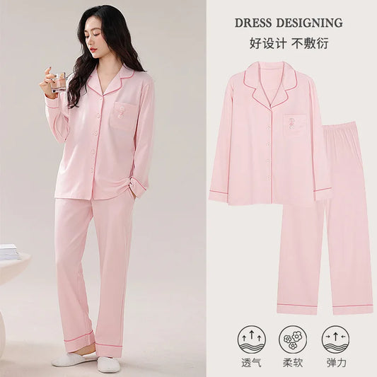 Women’s Pure Cotton Pajama Set – Solid Color with Mandarin Collar