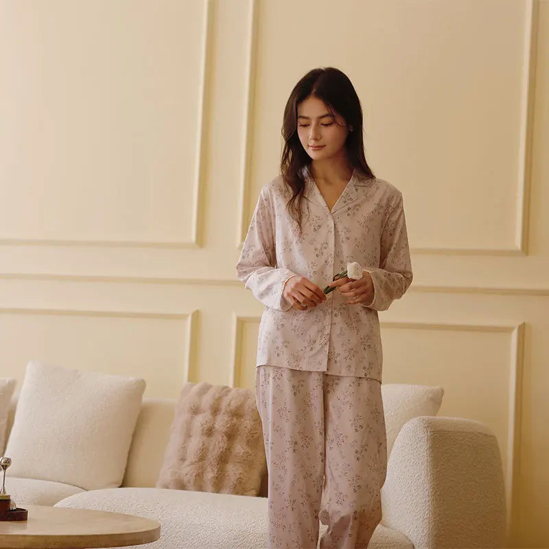 Floral Grace – Tencel Cotton Long Sleeve Pajama Set for Women