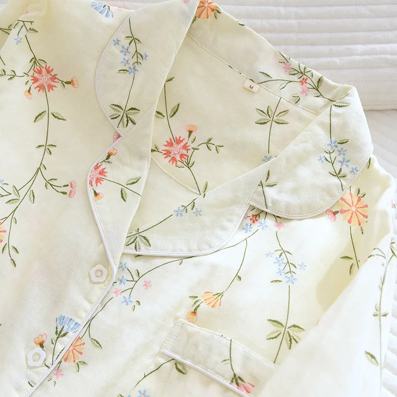 Cotton Bloom – Women’s 2-Piece Gauze Pajama Set (Floral Print)