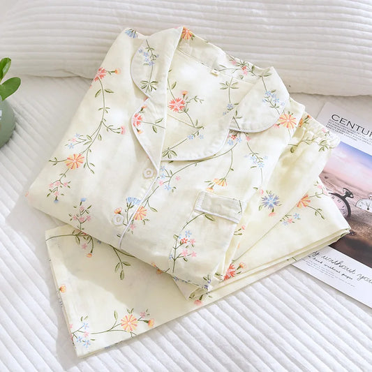 Cotton Bloom – Women’s 2-Piece Gauze Pajama Set (Floral Print)